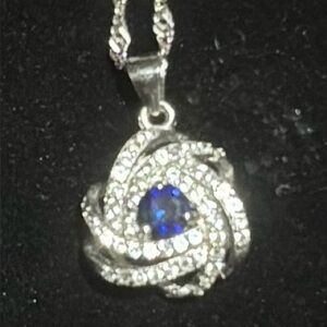 Sterling Silver Blue Sapphire Gemstone Pendant Necklace